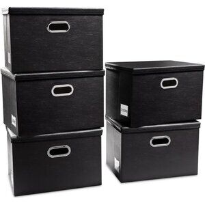 Large Stackable Storage Boxes with Lids [5-Pack] Leather Fabric